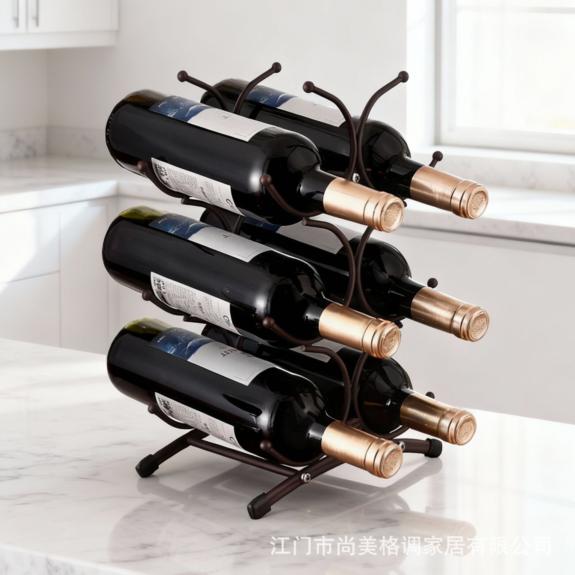 美式6瓶红酒架跨境热卖厨房装饰摆件家用葡萄酒架子酒柜展示架子