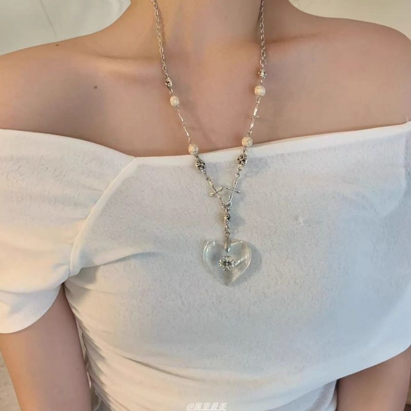 y2k透明爱心吊坠项链女甜酷辣妹叠戴毛衣链个性时尚配饰|undefined