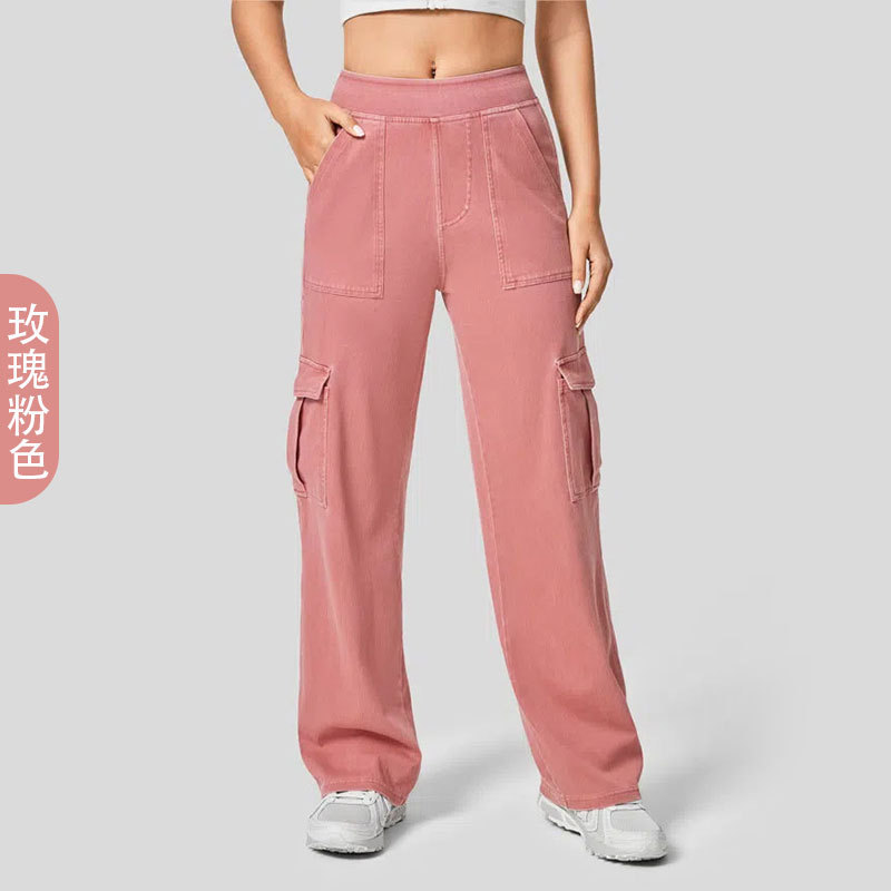 Europa y los Estados Unidos transfronterizos nuevos pantalones denim de color grande para mujeres para aumentar el peso de los bolsillos de los pantalones de trabajo deportivos casuales