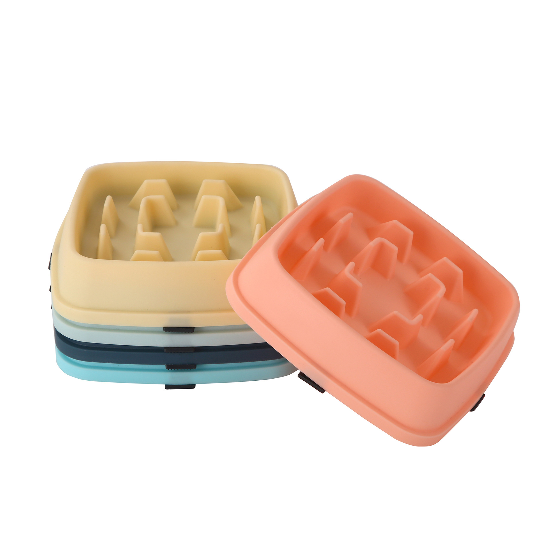 제조업체에서 직송하는 사각 고양이 그릇, 플라스틱 미끄럼 방지 애완동물 용품, 고양이 사료 그릇, 소화를 돕는 느린 먹이 그릇, 목 보호 고양이 식기