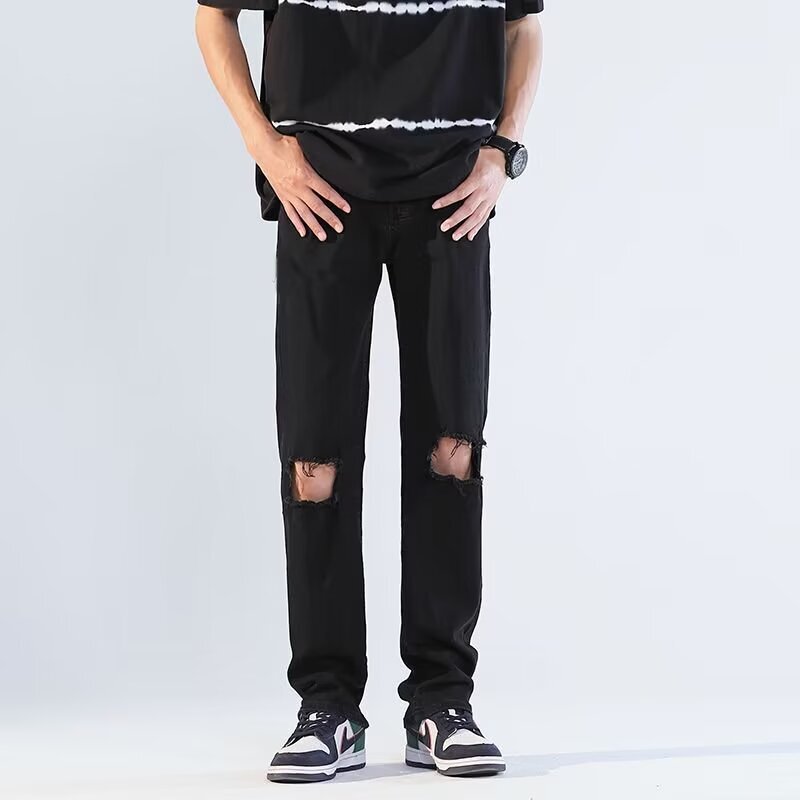 High Street Ripped White Jeans Men's Trousers Slim-Fit Small Straight Leg Long Beggar Fashion Brand Casual Hip-Hop Pants in stock High Street Ripped White Jeans Men's Trousers Slim-Fit Small Straight Leg Long Beggar Fashion Brand Casual Hip-Hop Pants in stock