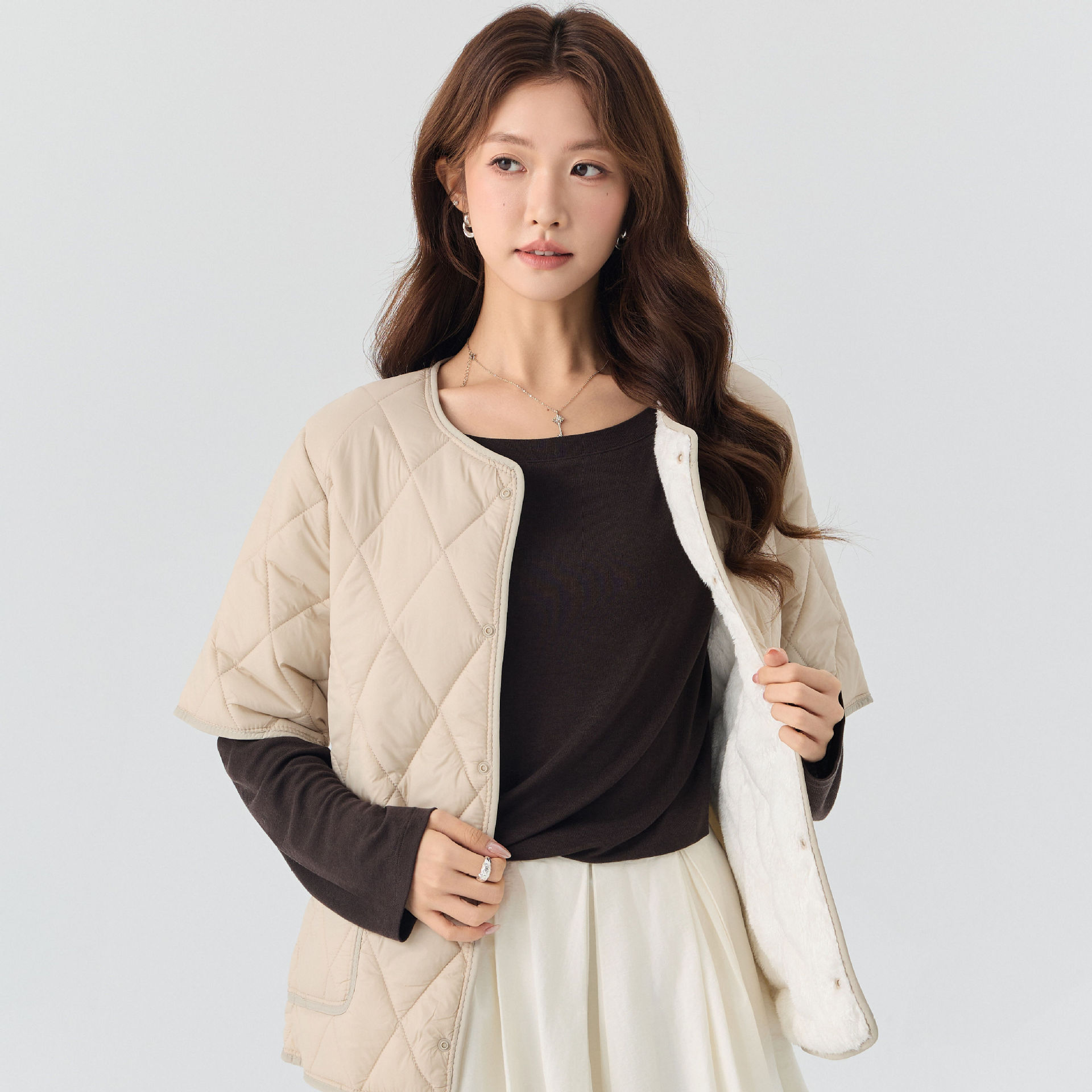 Women's Thickened Warm Short-Sleeved Cotton-Lined Cotton-Padded Jacket/Coat with Fleece Lining, Suitable for Students and Young Adults, Dropshipping Available 2366