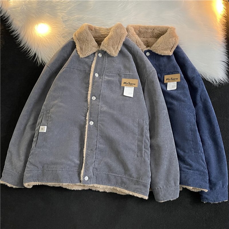 Abrigo acolchado de algodón de pana para hombre Otoño e Invierno estilo japonés Harajuku ins moda casual hip hop lana de cordero Abrigo acolchado de algodón