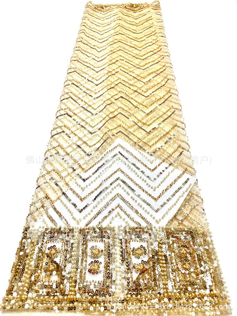 Moda nacional ropa de escenario ropa de rendimiento ropa de tela de bordado de perlas de la industria pesada sequinilla tela de bordado de perlas al por mayor
