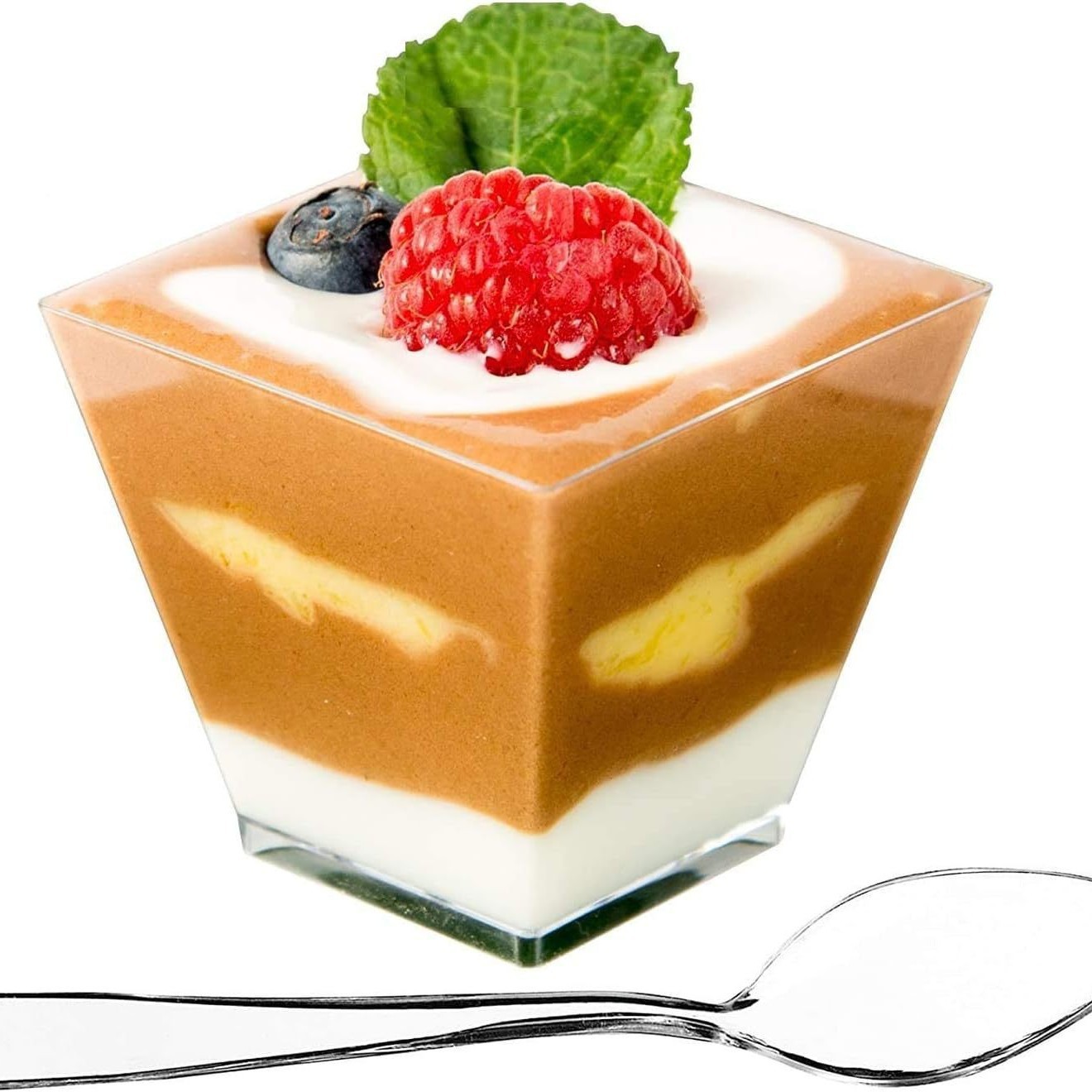 Desechable transparente creativa jalea mesa de postre mousse taza portátil mini taza de plástico cuadrada fábrica al por mayor