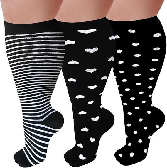 3 Pairs of Extra-Large Compression Socks for Men and Women, Knee-High, for Circulation Support, Wide Calf Sports Pressure Socks