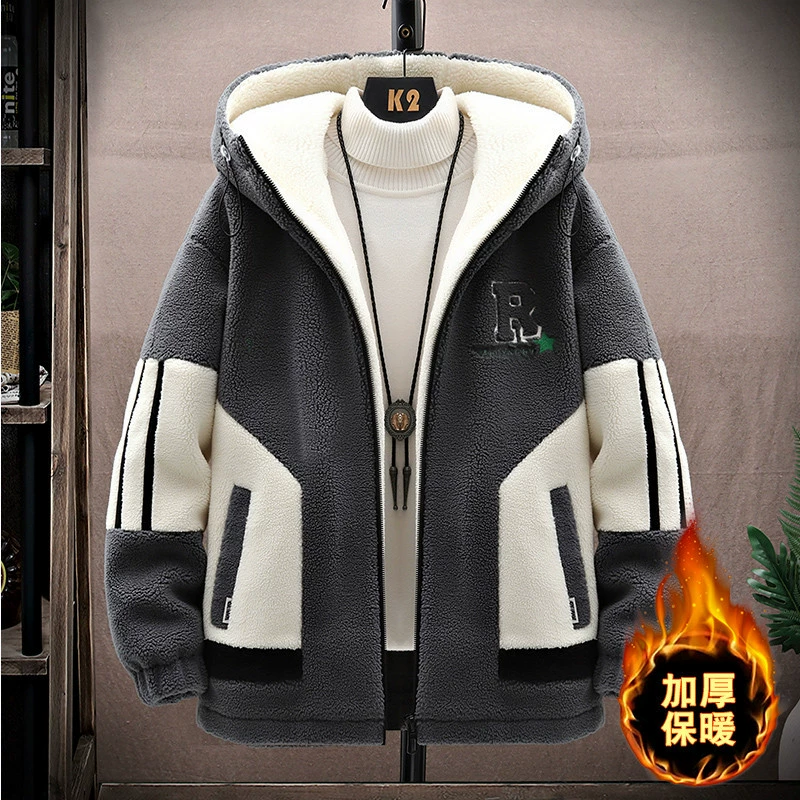 2024 осень-зима мужская корейская версия гранулированная мужская модная куртка кашемир бархат толстая куртка-