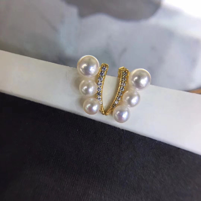 Eyelash style micro inlaid small bead gradient earrings freshwater pearl female S925 sterling silver earrings_voghion.com