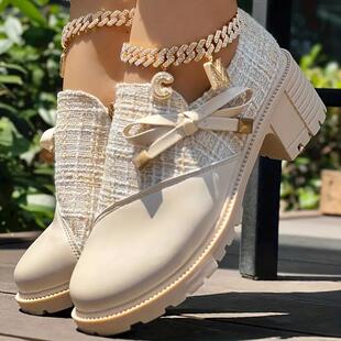 P 68540LChic Block Heel Short Shoes С���L�ָ���Ь���uͨ�¿�