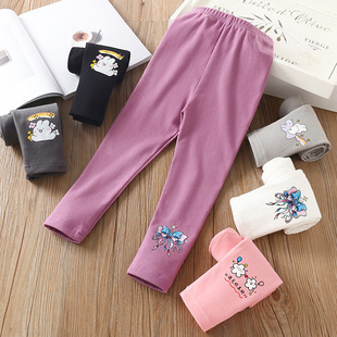 2024 Autumn and Winter Girls' Leggings for Children and Middle-Aged Children Cute Cartoon Tight Stretch Pants Baby Casual Leggings Cotton Trousers