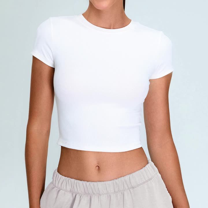 Cross-Border New Yoga Short-Sleeved Women's Tight-Fitting Short Yoga Clothes Casual Quick-Drying Sports T-Shirt Running Fitness Tops