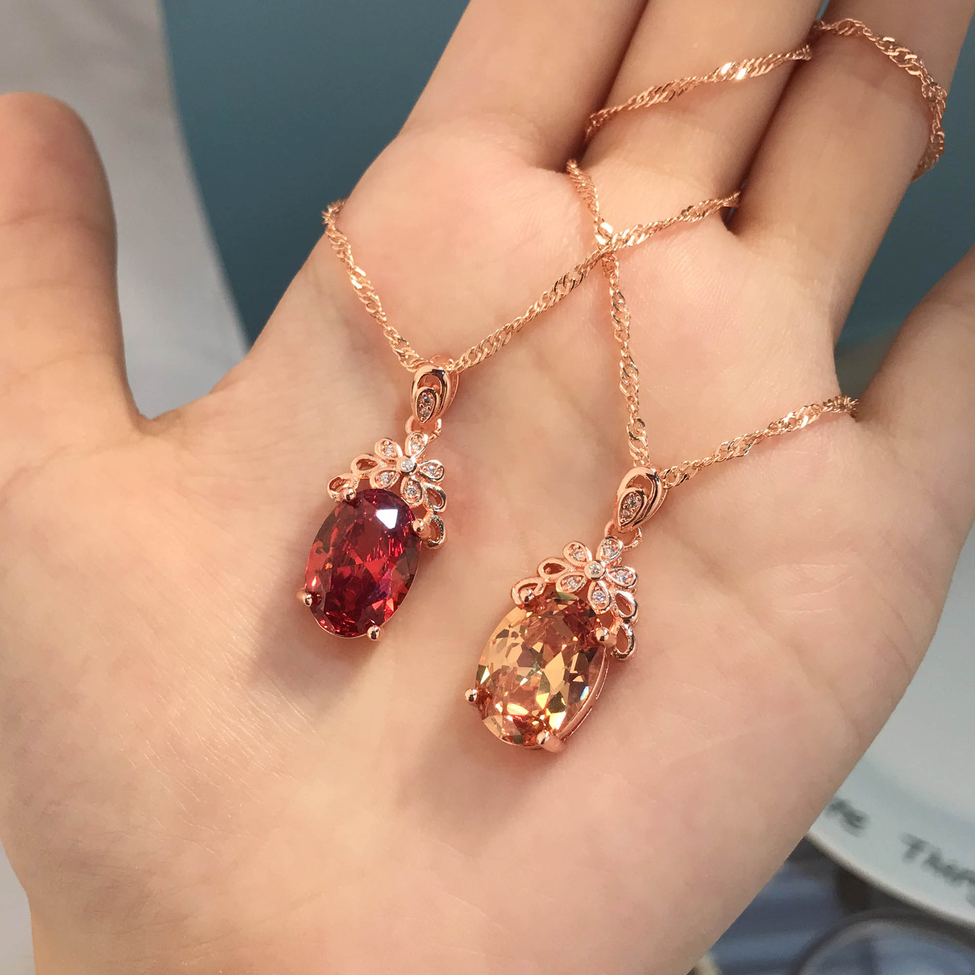 New Simulation Morganite Necklace Color Egg-shaped Ruby Color Pendant display picture 6