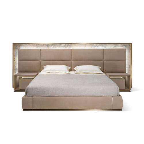 Italian-inspired, Luxurious Yet Affordable Modern Bed | Simple Design | Genuine Leather & Marble Accents | Master Bedroom Double Bed | American-Style Upholstered Bed | Designer Bed