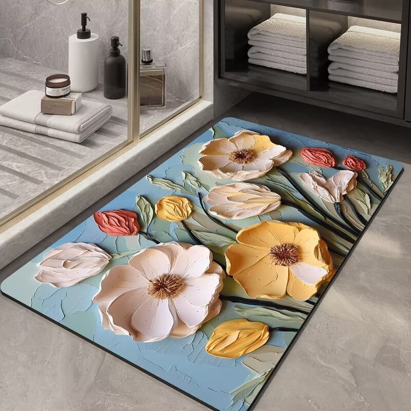 3D Badkamer Deurmat Waterabsorberend Diatomeeënaarde Zachte Antislip Sneldrogende Voetmat Toilettapijt_voghion.com