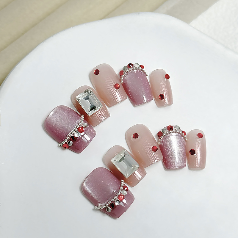 Uñas postizas removibles hechas a mano con forma de ojo de gato, manicura, uñas cortas de Ballet, tamaño dividido, uñas usables, 10 piezas, venta al por mayor