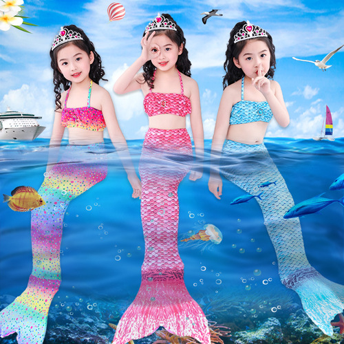 Children's mermaid style clothes, girls' swimsuit, tail flippers, three-piece, four-piece suit, dress