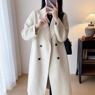 Welfare M French silk wool rabbit hair double-sided woolen coat loose long coat for women Z0703M