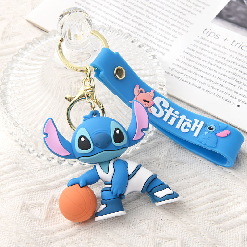 新しい花のスティッチ漫画のキーホルダーpvcソフトバッグストラップカップルの車スティッチのキーホルダー|undefined