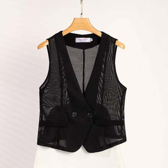Summer Vest Women's Vest 2025 New Fashion Design Sense Slim-fit Short V-neck Mesh Vest Air-conditioning Shirt