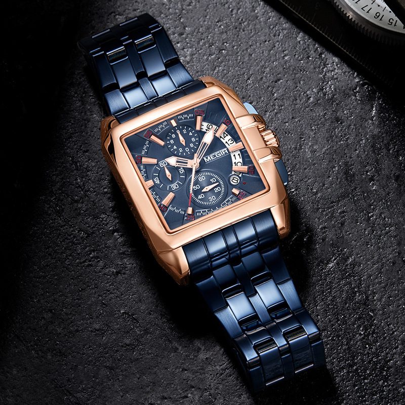 MEGIR cuadrado creativo transfronterizo reloj hombres multi-funcional reloj deportivo al por mayor reloj calendario luminoso