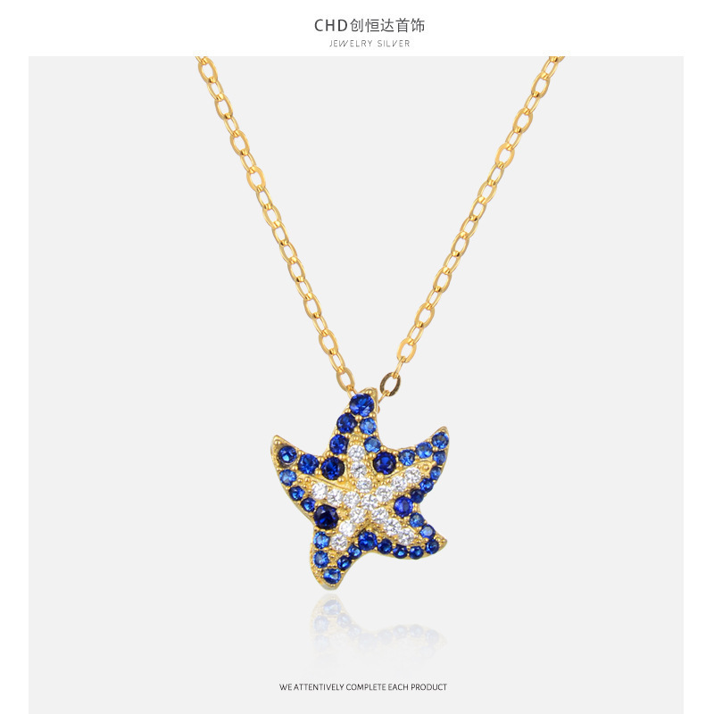 Personalidad de moda japonesa y coreana en el viento collar de estrella de mar mujer S925 plata esterlina chapado en oro joyas de cadena de clavícula
