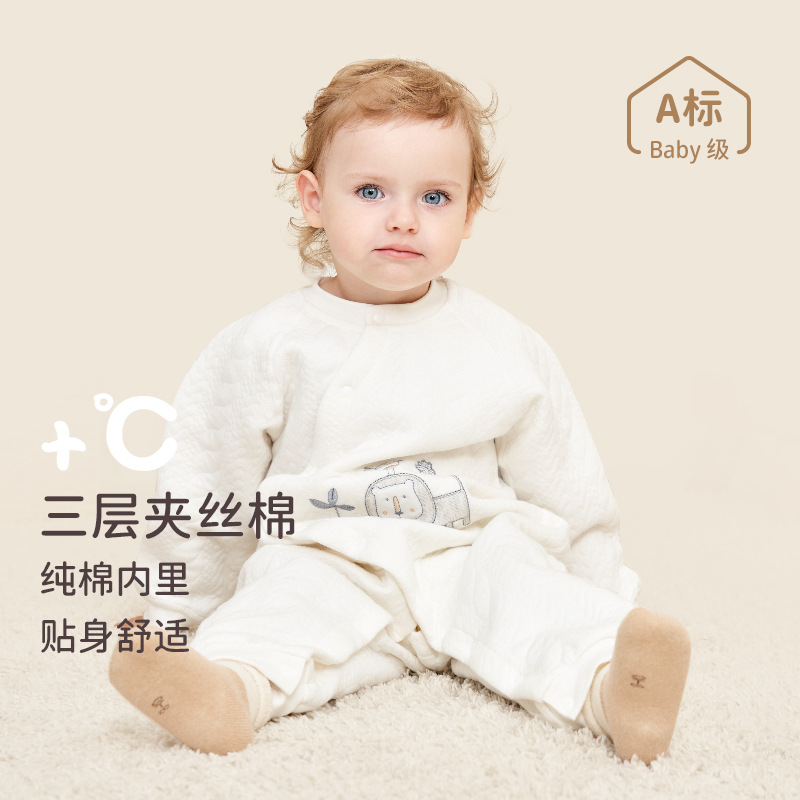 Full-body boneless newborn clothes pure cotton jumpsuit baby thermal underwear thickened baby romper romper autumn and winter