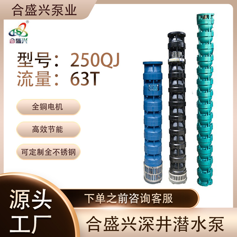 工厂直供QJ250深井潜水泵 63T大流量高扬程灌溉泵深水泵离心泵