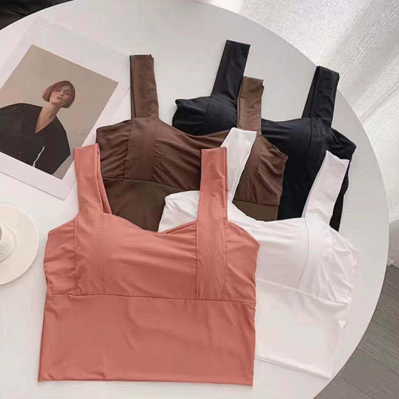 Extra Large Size Beautiful Back Ice Silk Underwear Women's Bra Wrapping Chest Sports Yoga Wide Shoulder Vest Base Pad