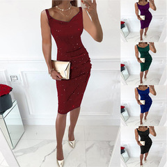 2023 Spring and Summer European and American Foreign Trade Amazon Cross-border New Women's Fashion Hot-stamping Pencil Skirt Sexy Dress Evening Gown 