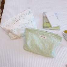 【素希布包】清新绿白提花小布包拉链帆布收纳包大容量化妆包手包