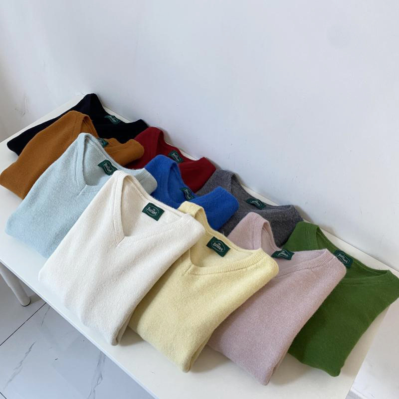 韩国跟单！2025秋季新款 鸡心领显瘦百搭宽松慵懒长袖针织衫女