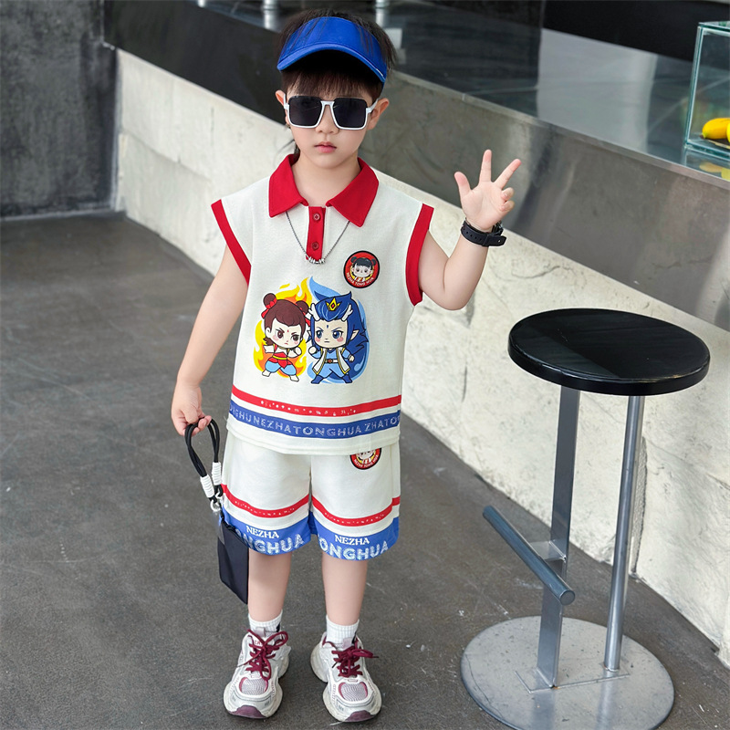 7310 Nezha boy suit verano 2025 nuevo chaleco sin mangas para niños bebé deportivo verano traje de dos piezas de moda