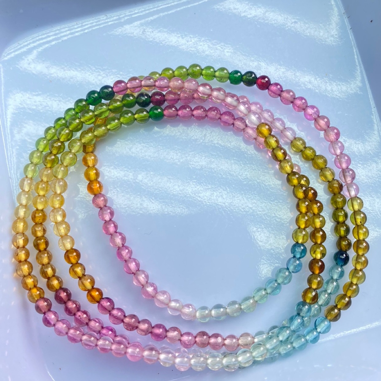天然糖果3.2mm碧玺彩色渐变多圈手串DIY项链毛衣链时尚女手工配链