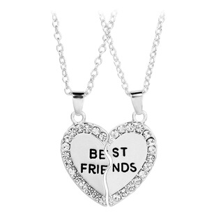 European and American Cross-border Love English best friends Necklace Fashion Two-petal Diamond-encrusted Good Friend Necklace Clavicle Chain