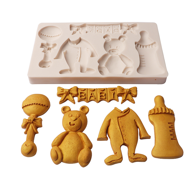 Nuevas herramientas para hornear oso botella Lollipop fondant chocolate molde ropa de bebé DIY epoxi