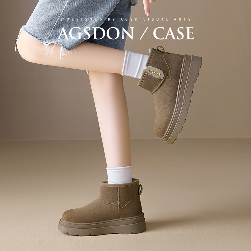 Augu Lion Dengjia terciopelo botas de nieve para mujeres 2025 nuevo invierno engrosado zapatos de algodón de moda botas de pan gruesas
