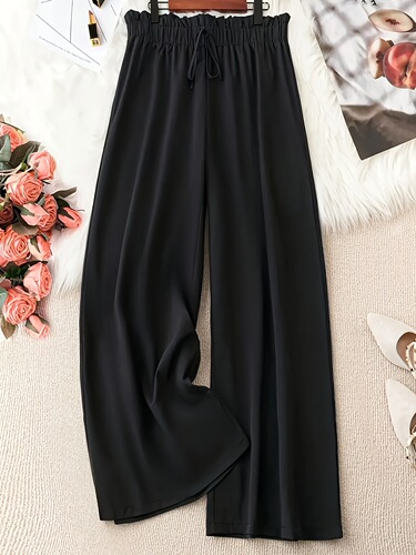 2025 European and American Cross-border Bestselling Straight Leg Casual Pants Summer Solid Color Plus Size Loose Wide Leg Pants