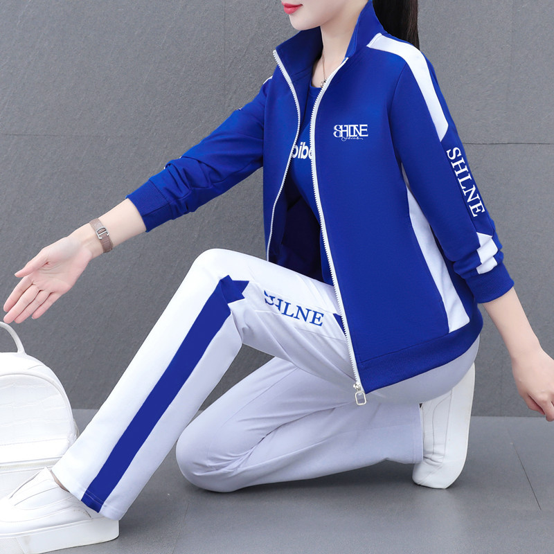 Fashionable Spring and Autumn Cardigan Sports Suit Women's 2025 New Mom Square Dance Running Loose Garden Suit Three-Piece Set