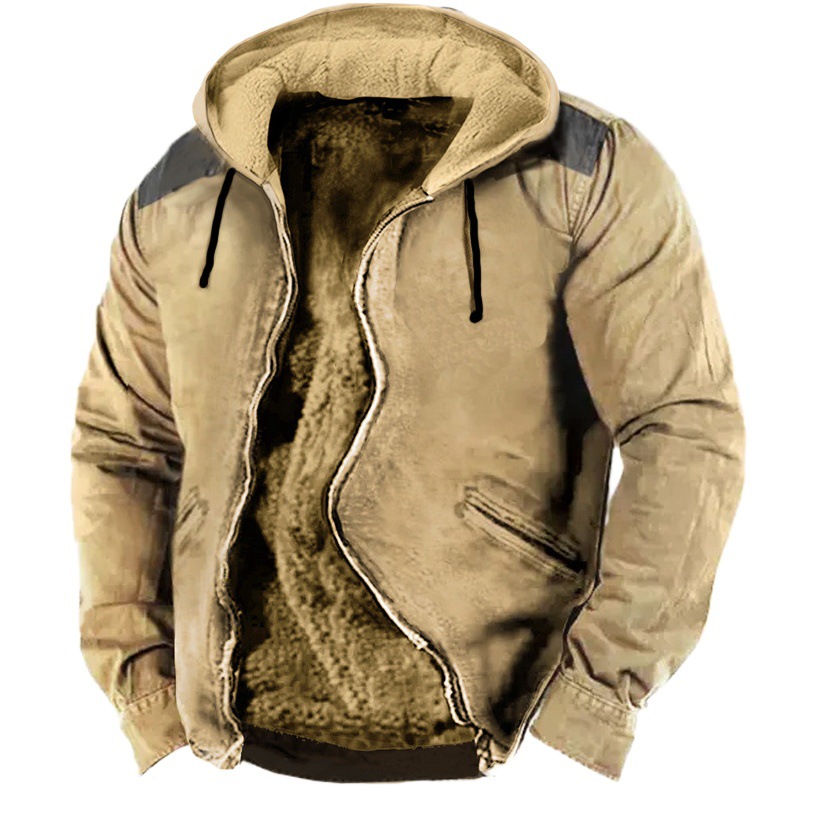 Patrón de multi-color transfronterizo europeo y americano impresión 3D Impresión digital suéter con capucha forro marrón Chaqueta de algodón acolchado