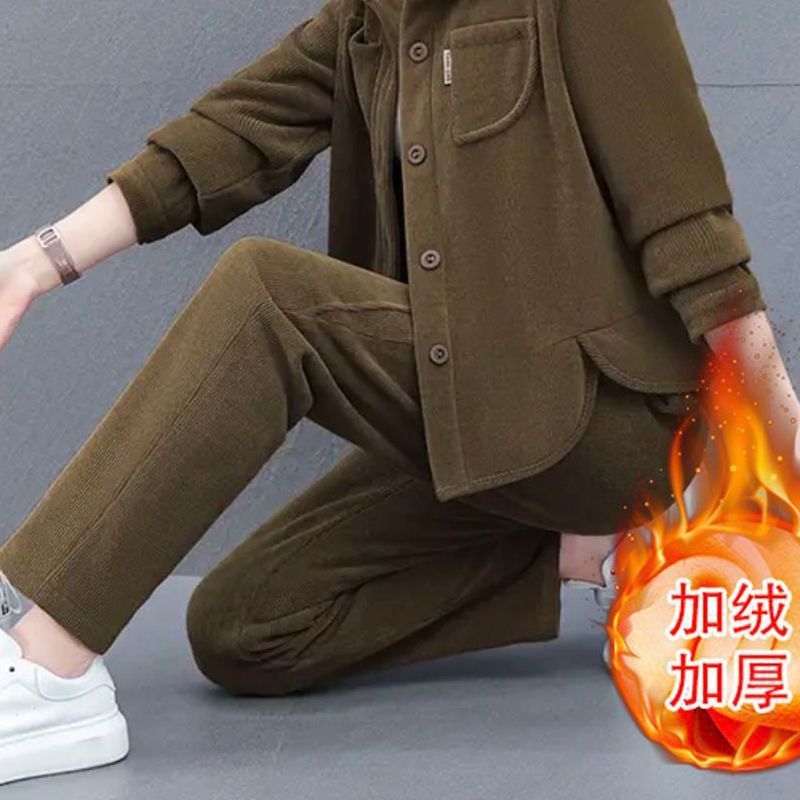 New Stylish Autumn and Winter Casual Long Pants Set 2025 Jacket Two-Piece Casual Sports Suit Women Long Sleeve Open Button