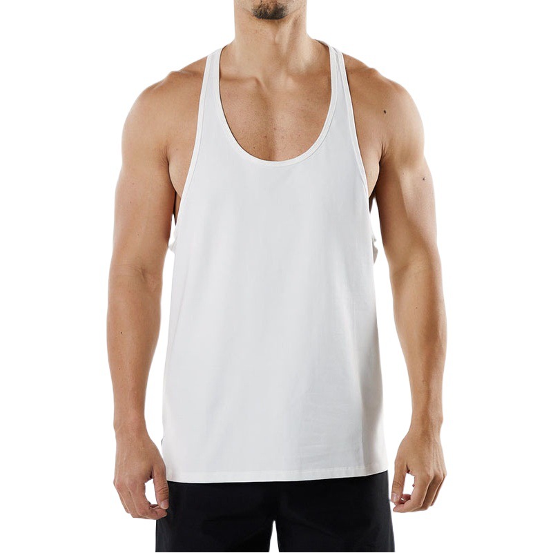New Muscle Fitness Round Neck Vest Cotton Men's Sports and Leisure European and American Large Size Breathable Slit Racer Vest Summer
