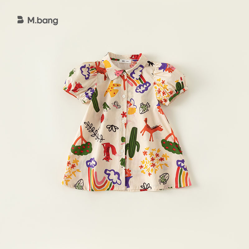 Yubao Children's Clothing Children's Short-sleeved Skirt Girl's Shirt Skirt Summer Clothes Western Style Cartoon Printed dress Thin