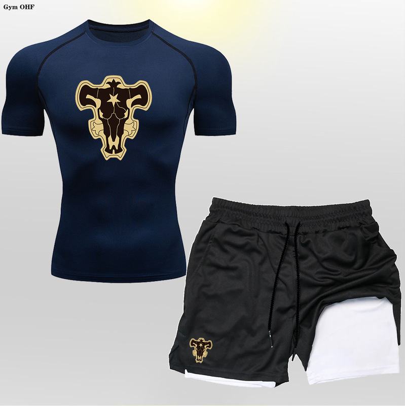 Anime Cross-border Explosions Men's 2-in-one Double-layer Shorts Short-sleeved suit Outdoor Jogger Running Sportswear