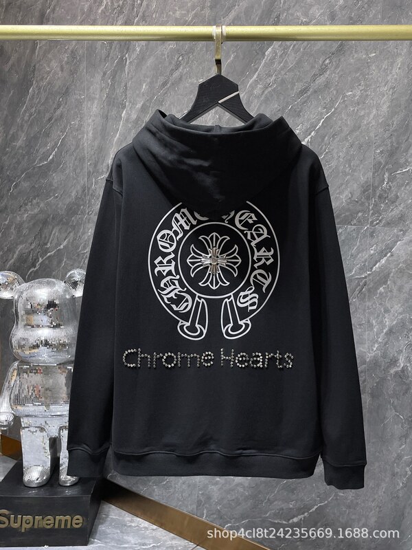 24SS Crow 正しいバージョン馬蹄パターンサンスクリット古典フード付きスウェットシャツ男性と女性のための同じスタイルのジッパースウェットシャツ卸売|undefined