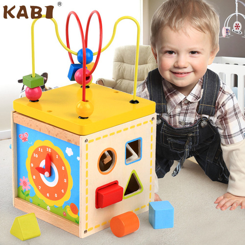 Baby children's beaded 1-year-old baby toys educational Montessori early education beaded multi-functional treasure chest building blocks for boys and girls