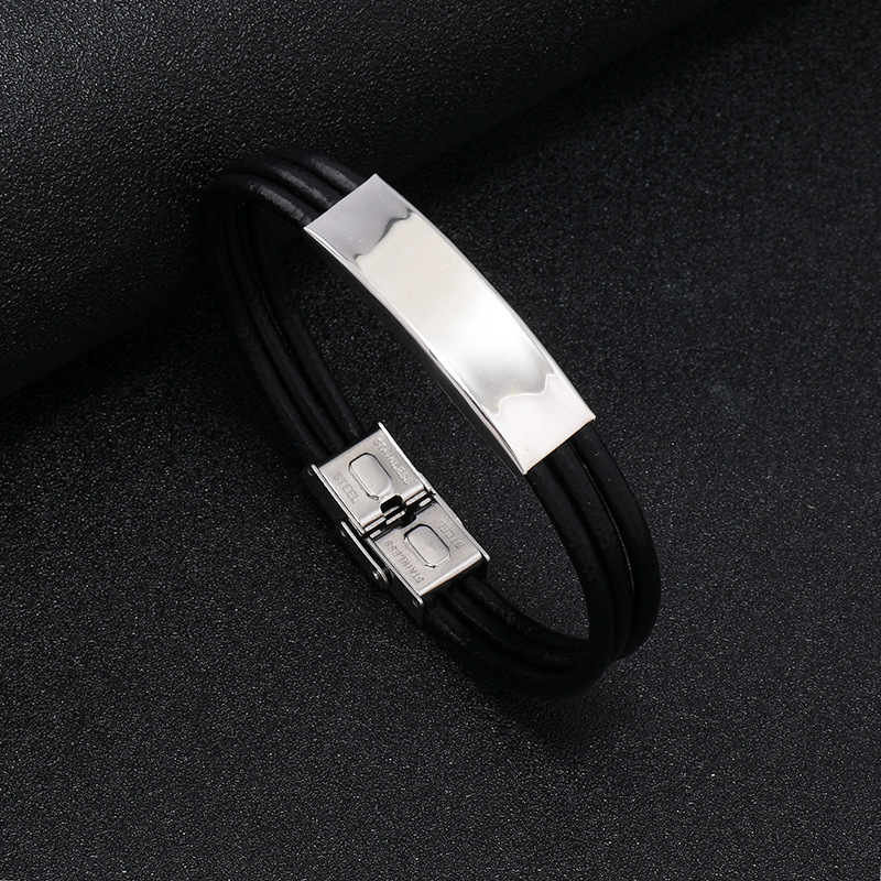 Lässig Einfarbig Rostfreier Stahl Leder Flechten Männer Armbänder display picture 2