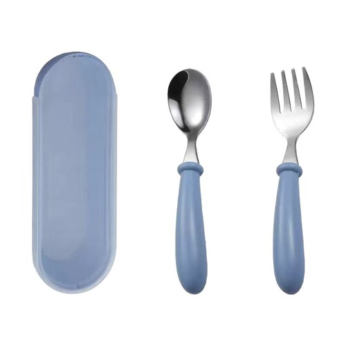 Cartoon 304 stainless steel children's cutlery fork and spoon set, round handle, baby supplies, birthday gift, present