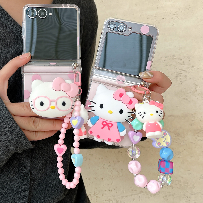 Korean Style Pink Kt Head Suitable for Galaxy Zflip7/6/4 Mobile Phone Case Samsung 5Th Generation Foldableing Protective Cover Bracelet Korean Style Pink Kt Head Suitable for Galaxy Zflip7/6/4 Mobile Phone Case Samsung 5Th Generation Foldableing Protective Cover Bracelet