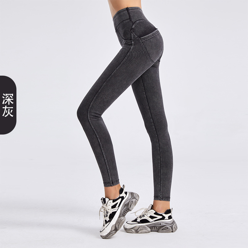 Transfronterizo nueva cintura alta adelgazamiento cadera levantamiento yoga jeans mujeres apretado estiramiento bolsillo deportes casual lápiz Pantalones