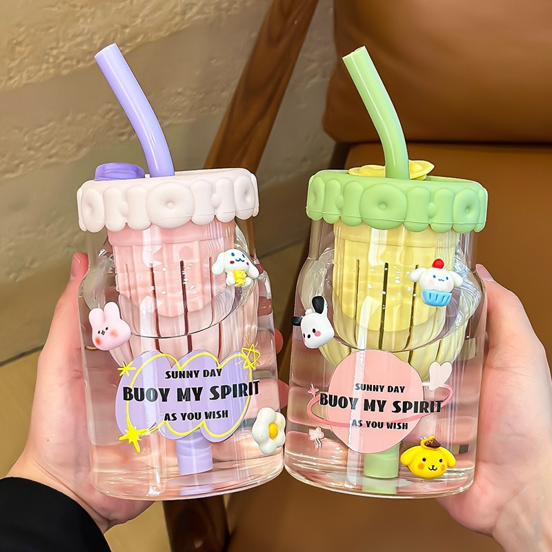 大容量辦公室隨手喝水玻璃杯女生家用茶隔情侶吸管杯子學生禮品杯